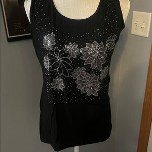 Black Floral Embellished Women's Top